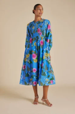 Clearance Alessandra Jade Cotton Silk Dress - Periwinkle  Aria