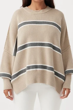 Outlet ARCAA Harper Stripe Sweater - Taupe, Cream & Dark Grey Marle