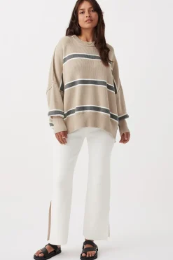 Outlet ARCAA Harper Stripe Sweater - Taupe, Cream & Dark Grey Marle
