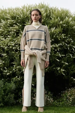 Outlet ARCAA Harper Stripe Sweater - Taupe, Cream & Dark Grey Marle