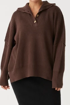 Hot ARCAA Margo Button Up Sweater - Chocolate