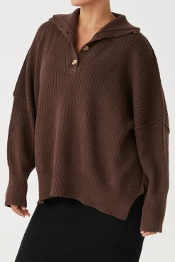 Hot ARCAA Margo Button Up Sweater - Chocolate