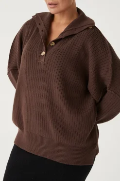 Hot ARCAA Margo Button Up Sweater - Chocolate
