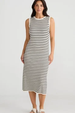 Discount Brave & True Brave & True Squad Dress - Ecru with Black Stripe