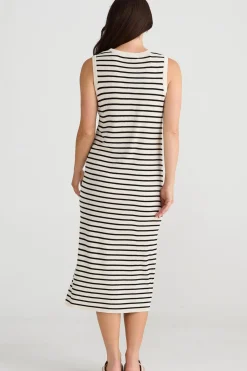 Discount Brave & True Brave & True Squad Dress - Ecru with Black Stripe