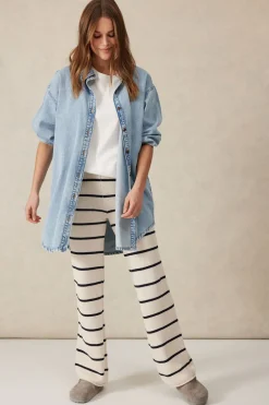Discount Ceres Life Bootleg Knit Pant - Ecru/Navy Stripe