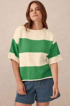 Hot Ceres Life Boxy Knit Tee- Grass Stripe
