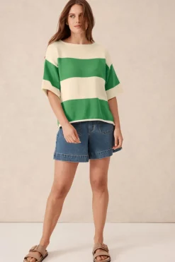 Hot Ceres Life Boxy Knit Tee- Grass Stripe