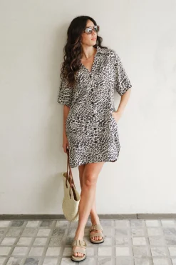 Outlet Ceres Life Boxy Shirt Dress - Leopard Linen Blend