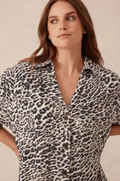 Outlet Ceres Life Boxy Shirt Dress - Leopard Linen Blend