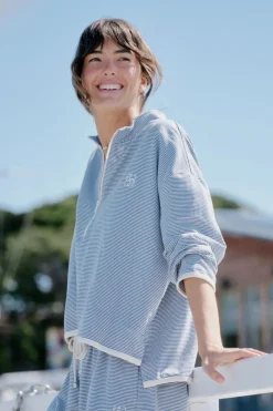 Best Ceres Life Boxy Zip Sweat - Moonlight Fine Stripe