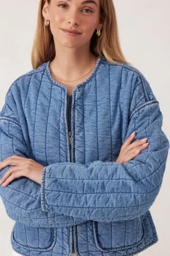 Clearance Ceres Life Comfy Quilted Boxy Jacket - Worn Blue