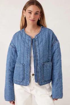 Clearance Ceres Life Comfy Quilted Boxy Jacket - Worn Blue