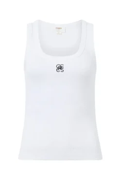 Outlet Ceres Life Contour Rib Scoop Tank - White/Black Monogram Embroidery