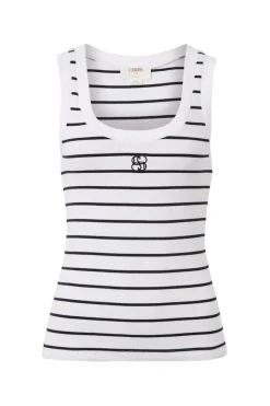 Sale Ceres Life Contour Rib Scoop Tank - White/New Navy Monogram Embroidery