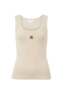 Hot Ceres Life Contour Rib Scoop Tank - Oatmeal/Black Monogram Embroidery