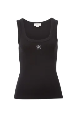 Clearance Ceres Life Contour Rib Scoop Tank - Black/White Monogram Embroidery