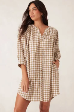 Online Ceres Life Crinkle Mini Dress - Fig Green/White Gingham