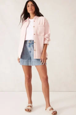 Discount Ceres Life Curved Hem Shacket - Washed Coral Stripe