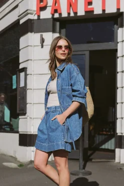 Fashion Ceres Life Denim Side Pocket Shacket - Fresh Indigo