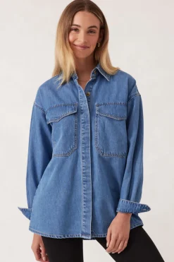 Fashion Ceres Life Essentials Denim Shirt- Mid Blue Wash