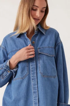 Fashion Ceres Life Essentials Denim Shirt- Mid Blue Wash