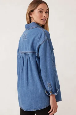 Fashion Ceres Life Essentials Denim Shirt- Mid Blue Wash