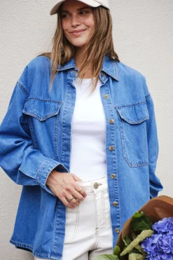 Fashion Ceres Life Essentials Denim Shirt- Mid Blue Wash