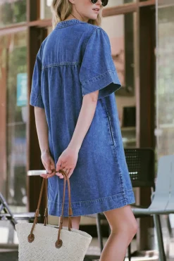 Best Ceres Life Half Placket Tunic Dress - Fresh Indigo