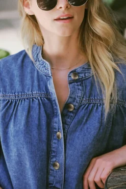 Best Ceres Life Half Placket Tunic Dress - Fresh Indigo