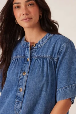 Best Ceres Life Half Placket Tunic Dress - Fresh Indigo