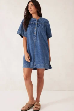 Best Ceres Life Half Placket Tunic Dress - Fresh Indigo