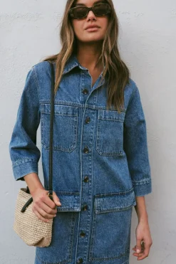 Hot Ceres Life Half Sleeve Boxy Shirt Dress - Fresh Indigo Denim