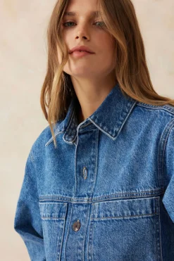Hot Ceres Life Half Sleeve Boxy Shirt Dress - Fresh Indigo Denim
