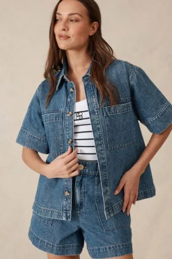 Sale Ceres Life Jacqui Felgate Boxy Denim Shirt - Indigo Denim