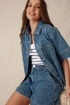 Sale Ceres Life Jacqui Felgate Boxy Denim Shirt - Indigo Denim