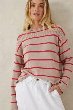 Best Ceres Life Ladder Stitch Knit - String Heritage Red Stripe