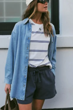 Best Ceres Life Longline Denim Shirt - Vintage blue