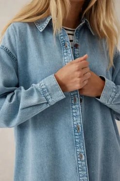 Best Ceres Life Longline Denim Shirt - Vintage blue