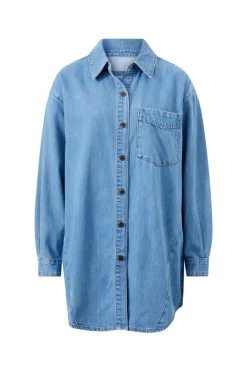 Discount Ceres Life Longline Panelled Denim Shirt - Mid Vintage Blue