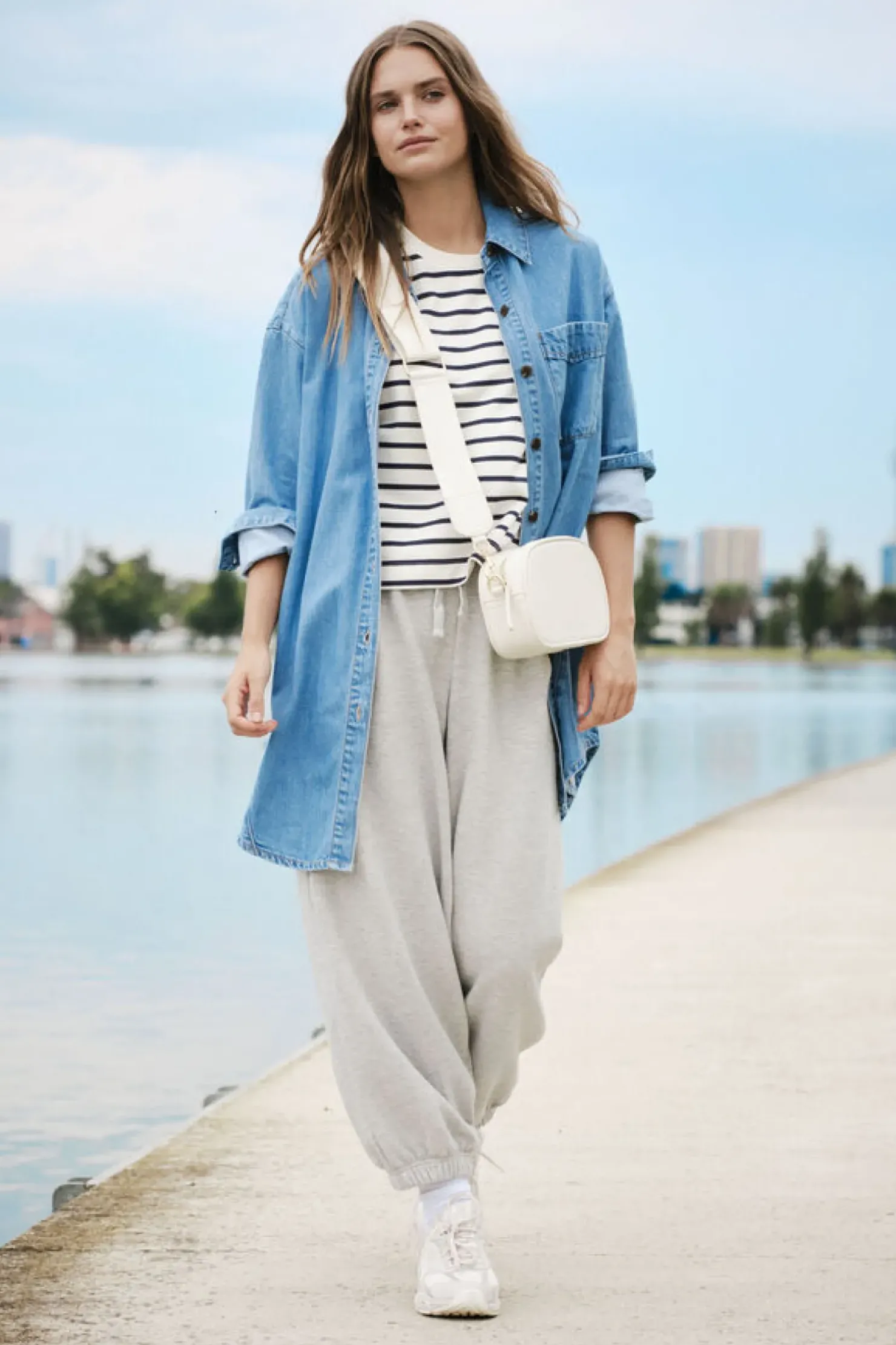 Discount Ceres Life Longline Panelled Denim Shirt - Mid Vintage Blue