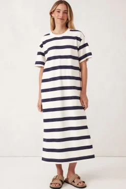 Fashion Ceres Life Midi Terry Dress - White Navy Bold Stripe
