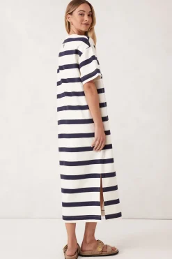 Fashion Ceres Life Midi Terry Dress - White Navy Bold Stripe