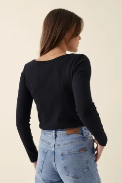 Discount Ceres Life Organic Rib Long Sleeve Top - Black