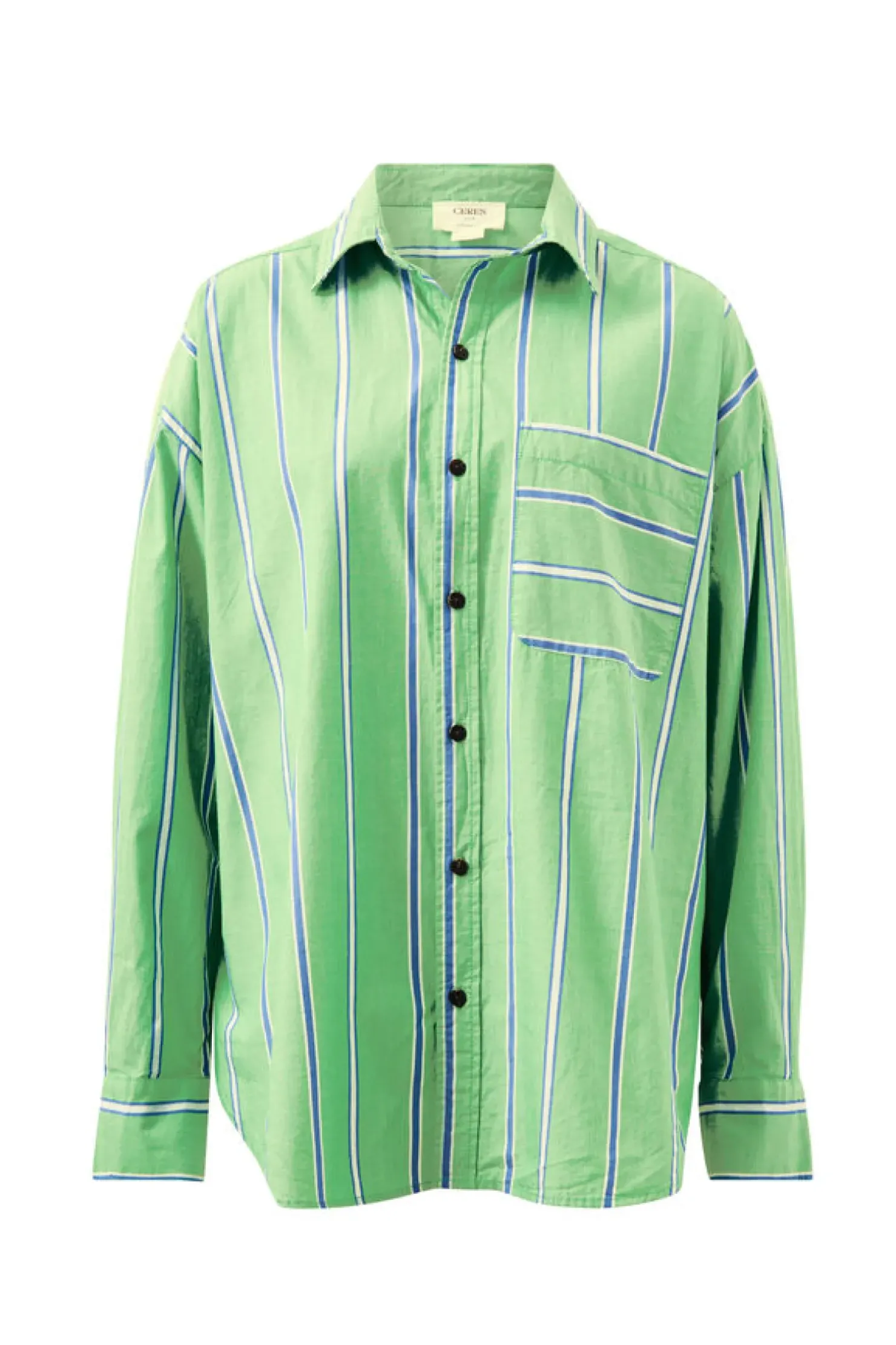 Online Ceres Life Oversized Organic Cotton Poplin Shirt - Grass Green Oxford Blue Stripe