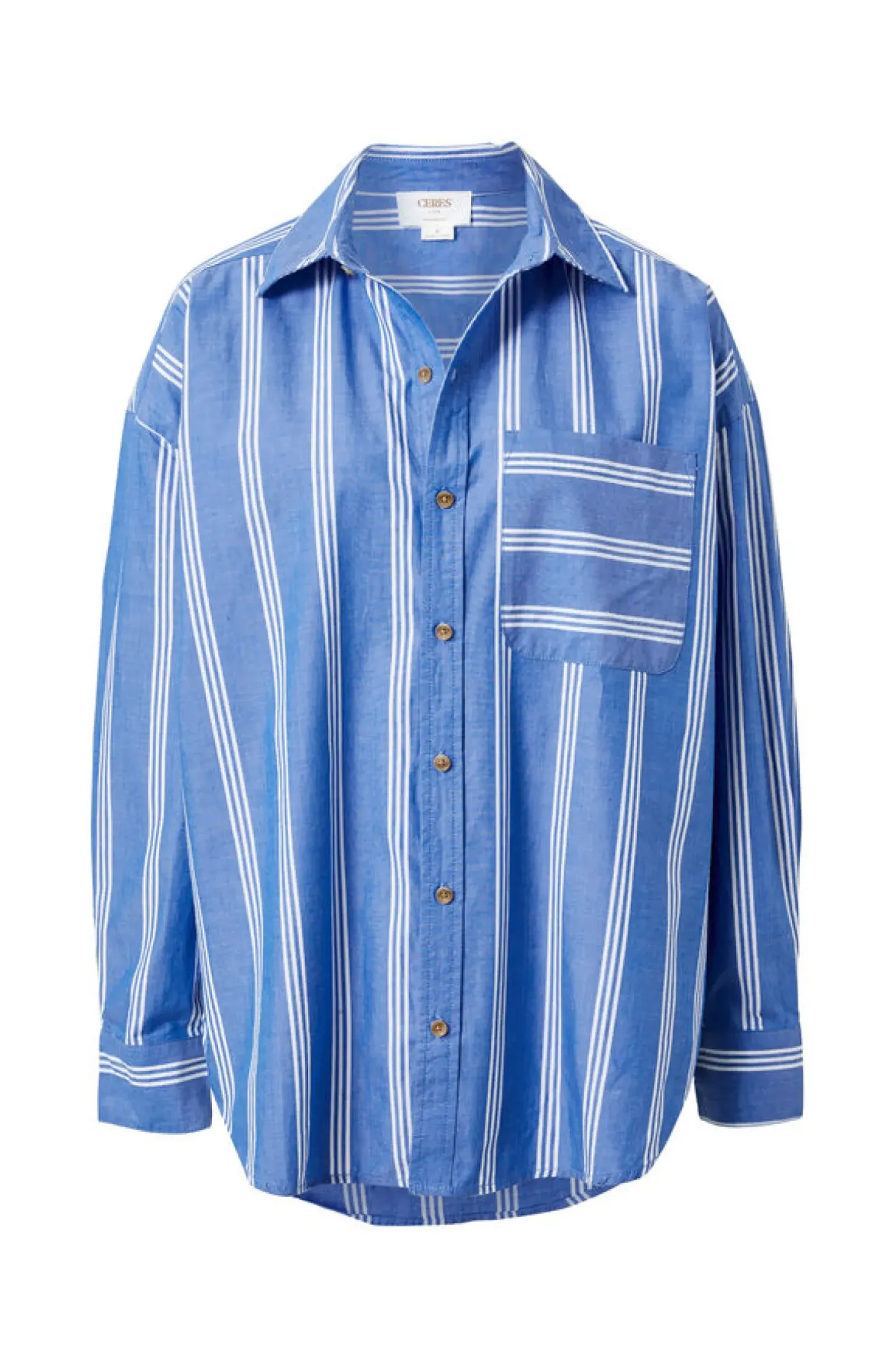 Discount Ceres Life Oversized Organic Cotton Poplin Shirt - Blue White Triple Stripe