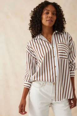 Discount Ceres Life Oversized Poplin Shirt - White Biscuit Stripe
