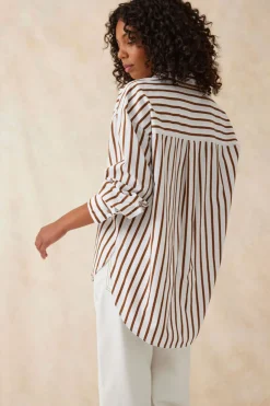 Discount Ceres Life Oversized Poplin Shirt - White Biscuit Stripe
