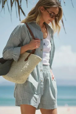 Sale Ceres Life Oversized Poplin Shirt - Winter Green Bright White Stripe