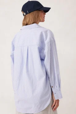 Hot Ceres Life Oversized Poplin Shirt - White Heritage Blue Stripe